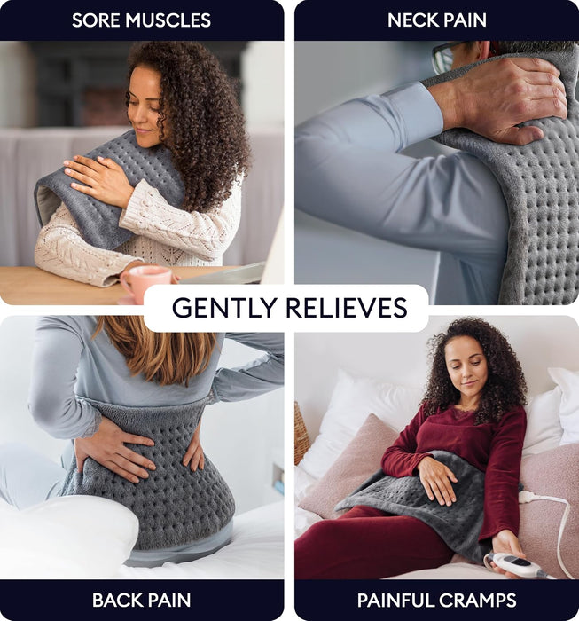 Electric Heating Pad for Back Pain & Cramps Relief, Electric Throw, Self Care Gifts for Women, Heating Pad for Neck & Shoulder, Machine Washable Microplush, Auto Shut Off (12"x24", Tabby Gray)