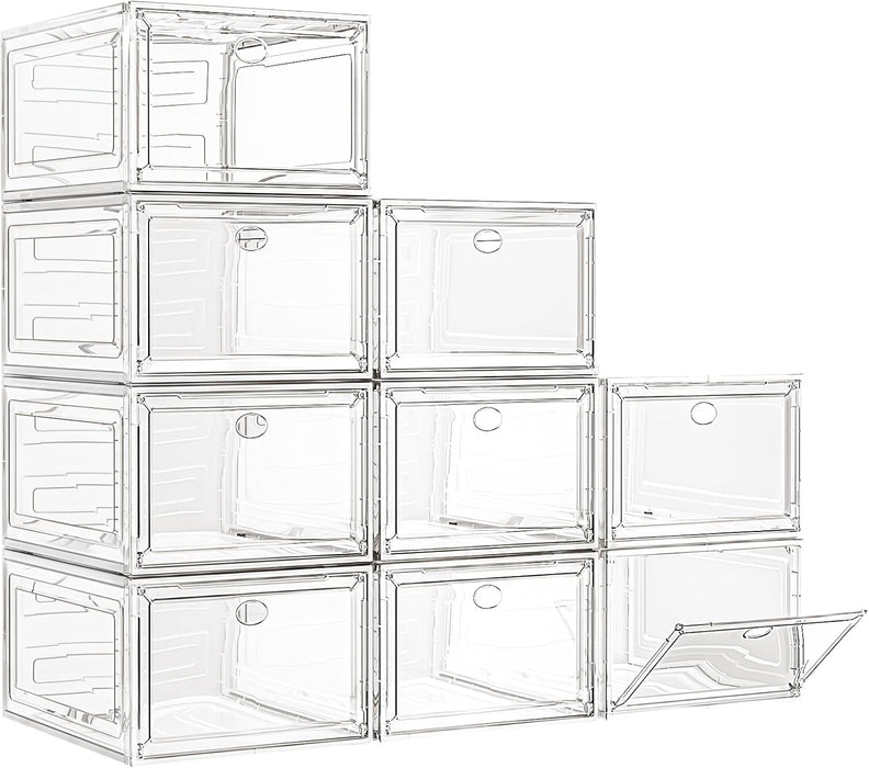 Large Thick Clear Shoe Organizer, Magnetic Door Stackable Shoe Storage Box