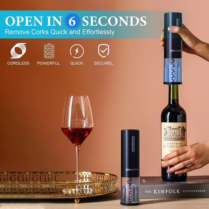 Electric Wine Opener with Charging Base, Cordless Electric Wine Bottle Opener with 2-in-1 Aerator &Pourer, Foil Cutter, 