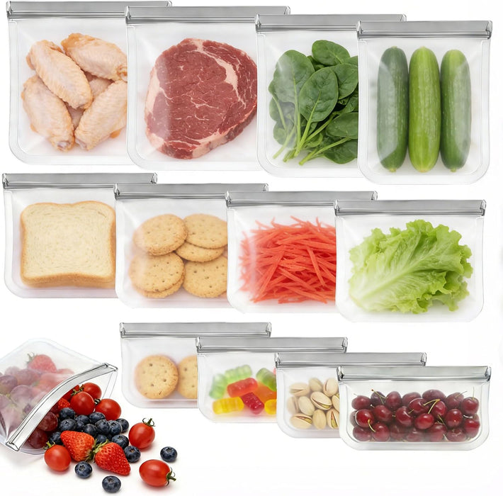 12 Pack Silicone Bags for Food Storage,Reusable Silicone Food Storage Bags,Freezer & Dishwasher Safe,Silicone Gallon Fre