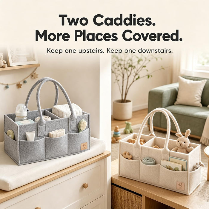 2-Pack Diaper Caddy Organizer - Newborn Essentials Baby Registry Must Haves - Sturdy Nursery Storage Bin & Portable Car 
