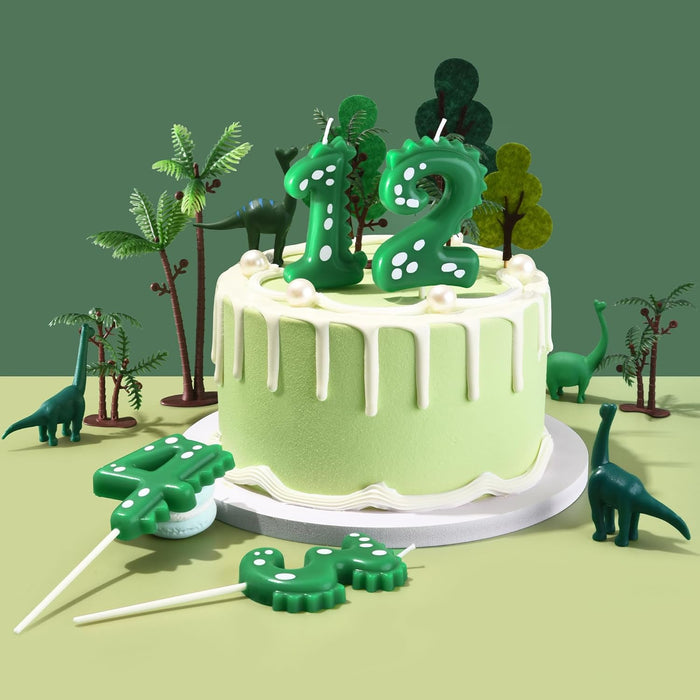 2.76 Inch Green Dinosaur 3 Number Birthday Candles, Dinosaur Number Candles, Cake Number Candles, Party Celebration