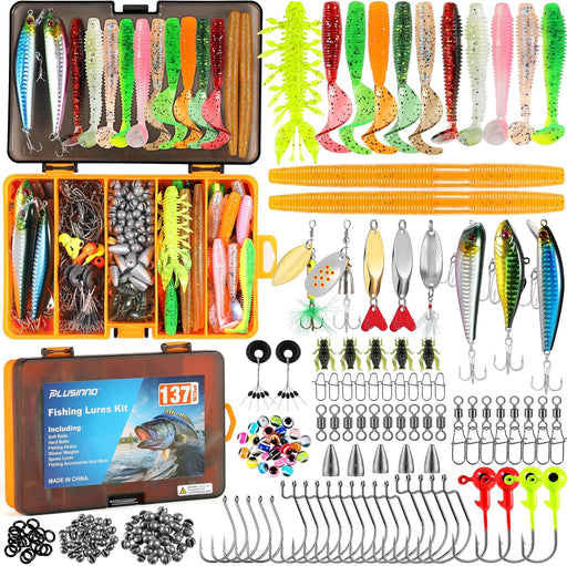 Fishing Lures, 137Pcs Tackle Box with Tackle Included, Crankbaits, Spoon, Hooks, Weights & Other Accessories, Fishing Ba