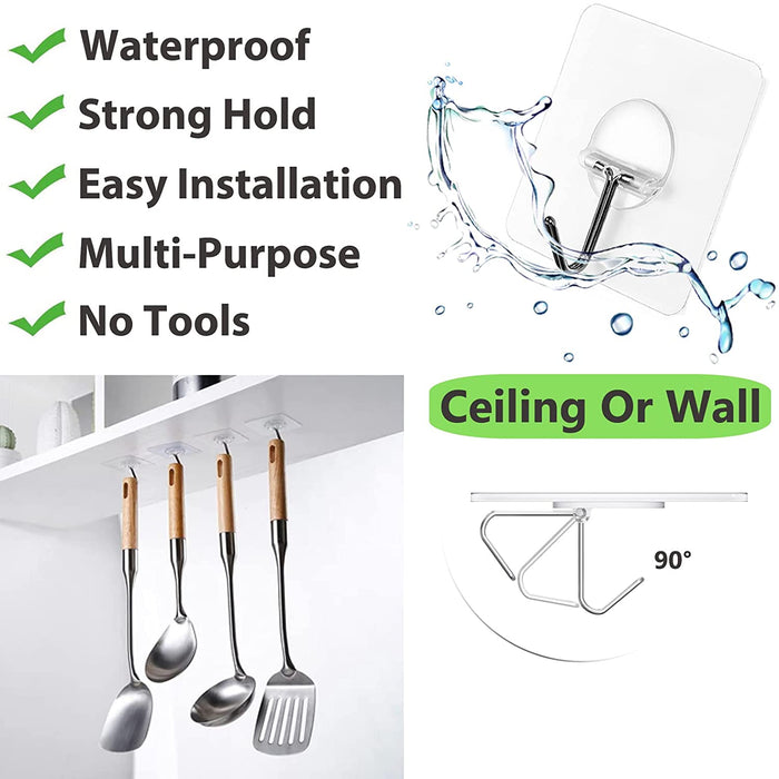 Adhesive Wall Hooks No Drill Clear Heavy Duty, 13LB Sticky 12 Pack