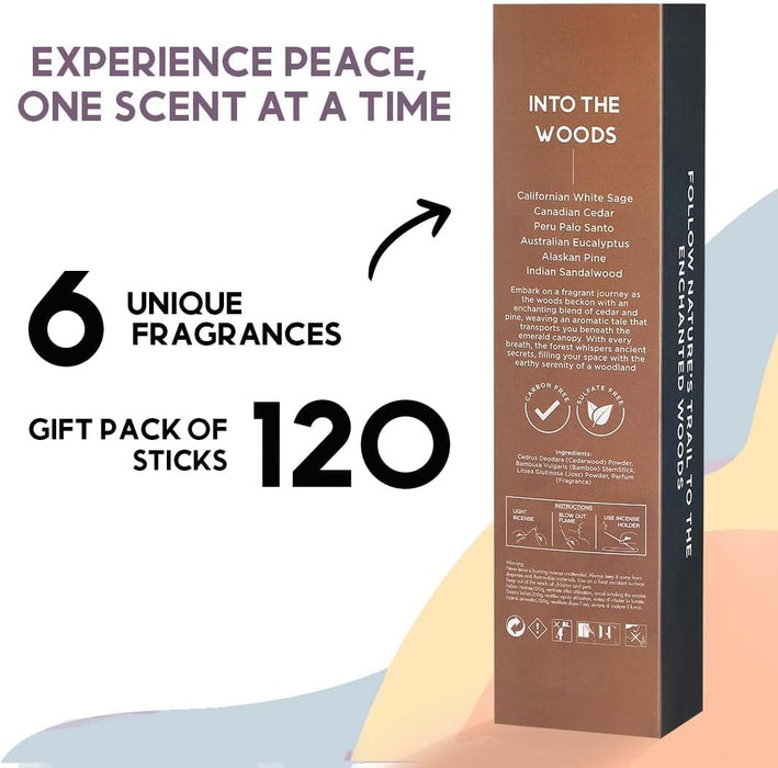 Premium Incense Sticks Sandalwood, Palo Santo, Pack of 6-120