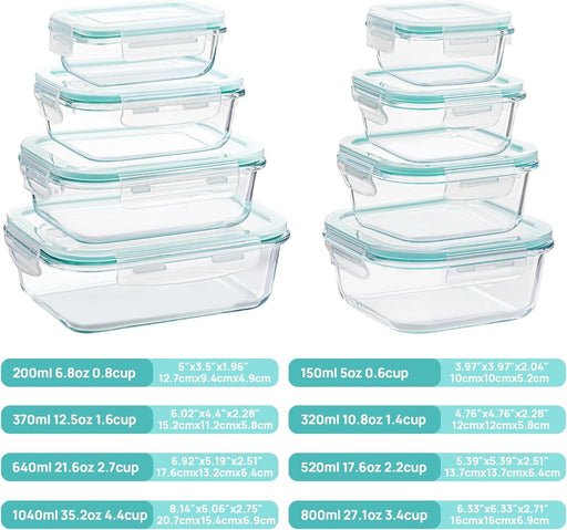8 Pack Glass Food Storage Containers with Lids Green