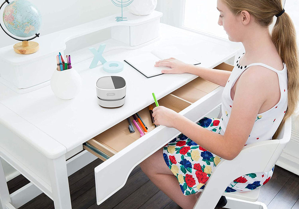 Mini Desktop Vacuum Cleaner for Table Dust (White AA Battery)