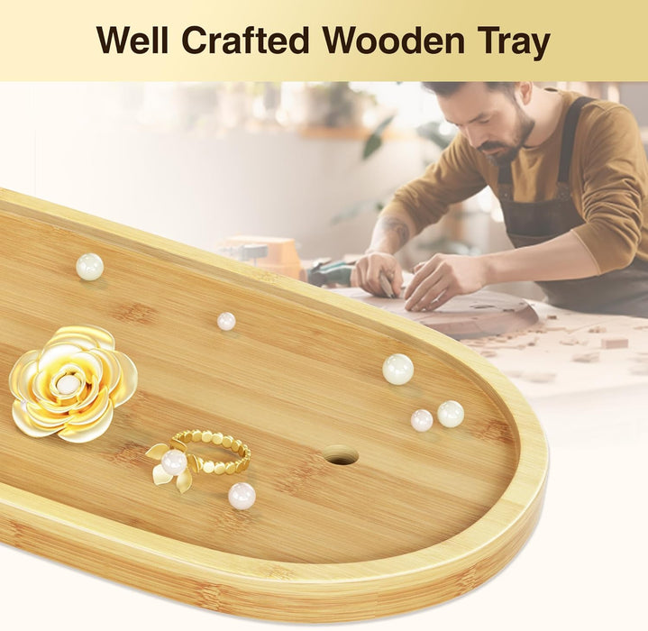 Jewelry Holder Organizer Earring Display - Earring Storage Tree Stands Towers With 6 Hooks 300 Studs Wood Tray Gold Metal Rack