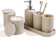 Bathroom Accessories Set, 6-Piece Bathroom Accessory Set, Toothbrush Holders Set, Soap Dispenser, Vanity Tray, Tumbler, Cotton Swab Jars, Bathroom Organizer for Modern Bathrooms(Beige)