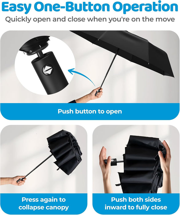 Windproof Compact Umbrellas for Rain - Strong Reinforced Fiberglass Rib Design & Auto Open & Close - Portable Folding Tr