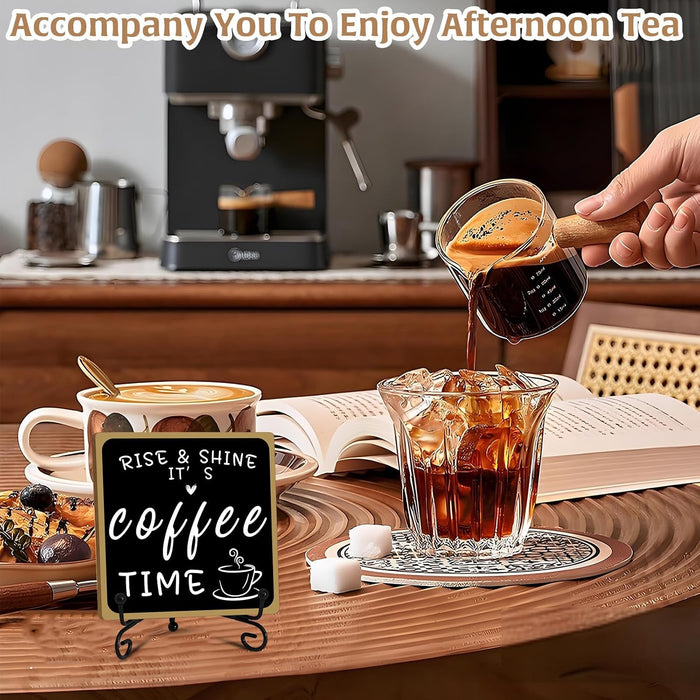 Wooden Coffee Bar Sign Coffee Bar Decor, Coffee Bar Decorations Black and White with Iron Stand Bar Tabletop Shelf Accessories, Coffee Signs Decors for Coffee Station Home Farmhouse Kitchen & Office