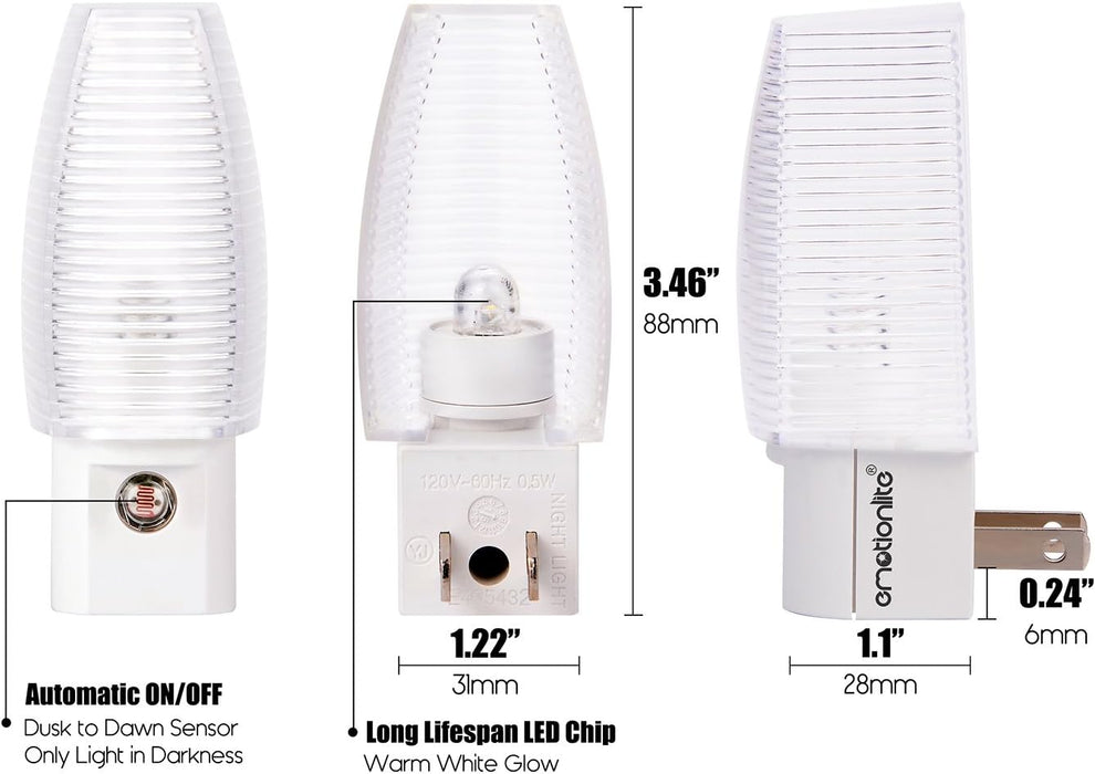 Plug-in Night Light, Dusk to Dawn Sensor, Warm White, 4 Pack