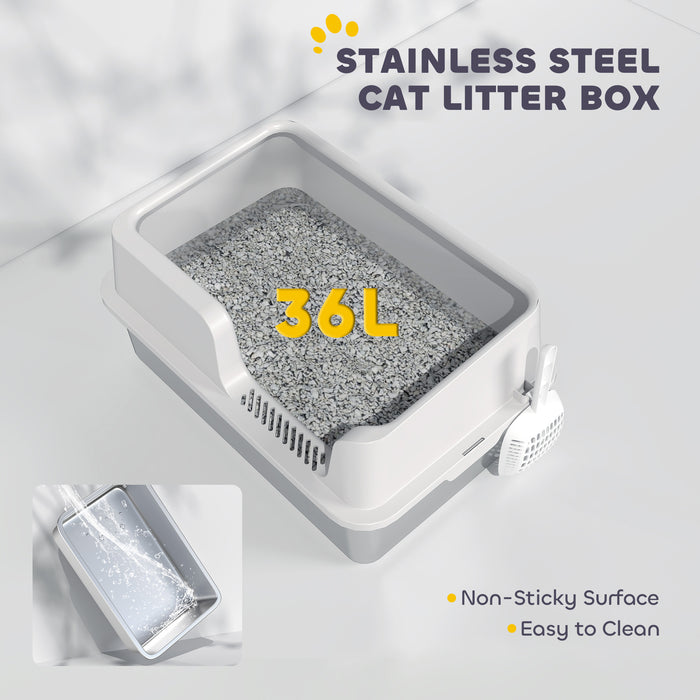 High-Sided Stainless Steel Cat Litter Box
