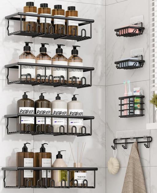 8 Pack Adhesive Bathroom Holders & Dispensers for Kids & Adults, Black