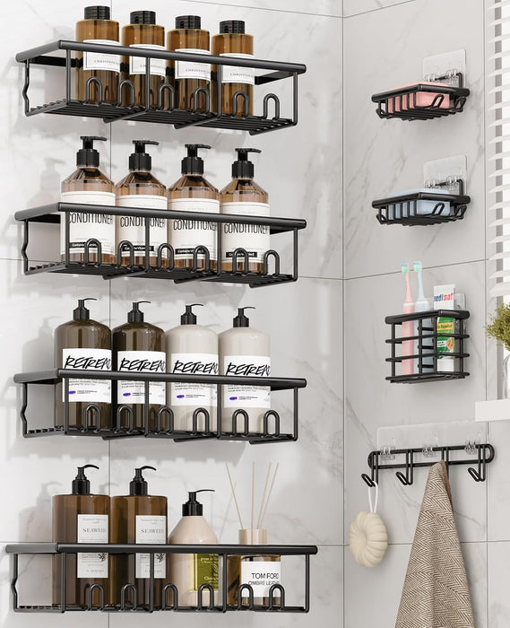 8 Pack Adhesive Bathroom Holders & Dispensers for Kids & Adults, Black