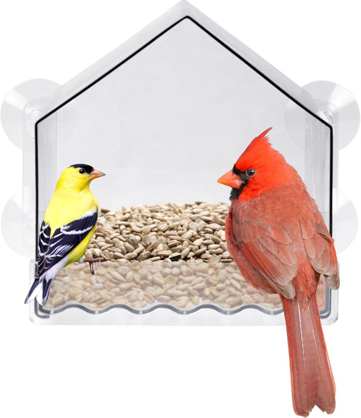 Nature’s Way Crystal Window Seed Feeder with 4 Secure Suction Cup Mount, Clear 2-Cup Capacity Hanging Bird Feeder for Cl