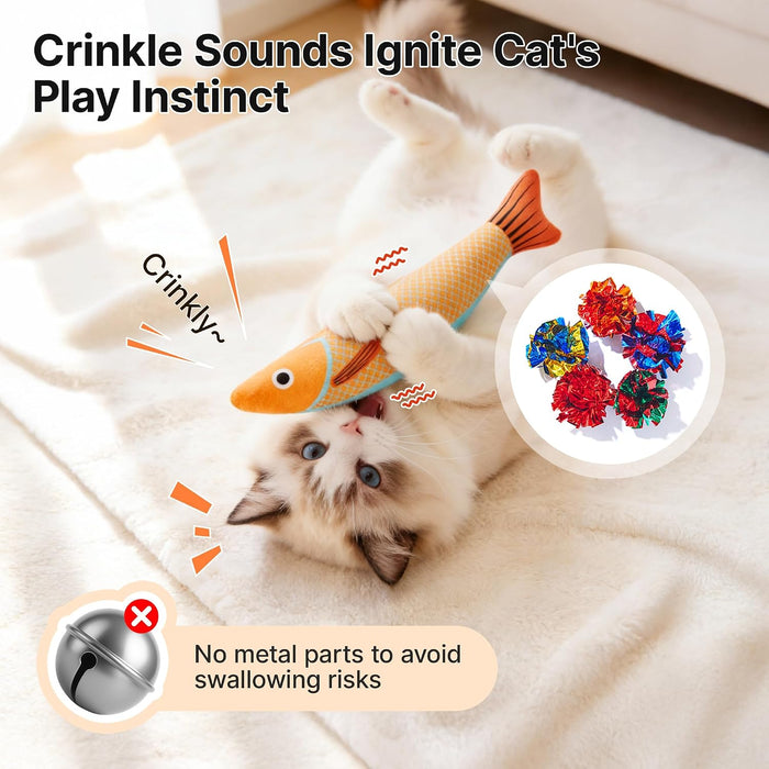 Cat Toys Saury Fish, 3 Pack, Catnip Crinkle Sound, Soft and Durable, Interactive Kitten Kicker for Indoor Kitty Exercise 9.4 Inches for All Breeds