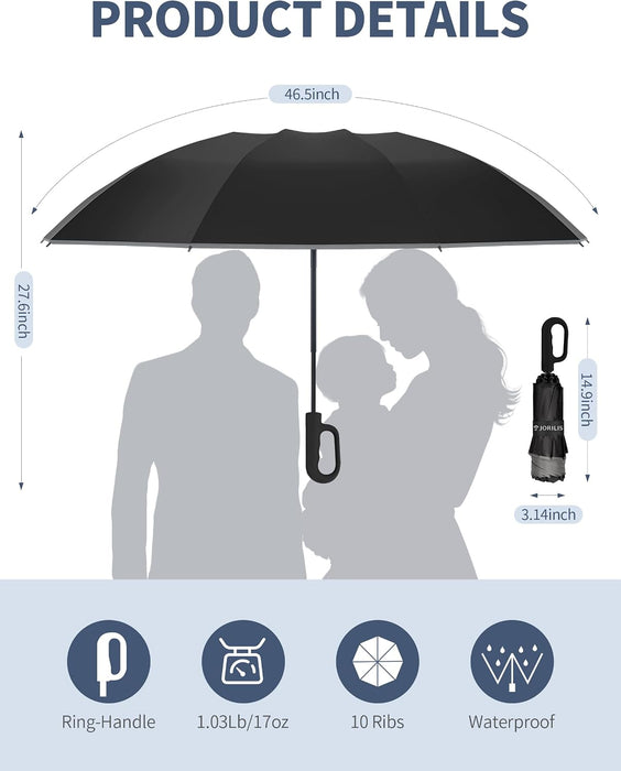 Inverted Umbrella with Carabiner Handle, Windproof UV Sun & Rain