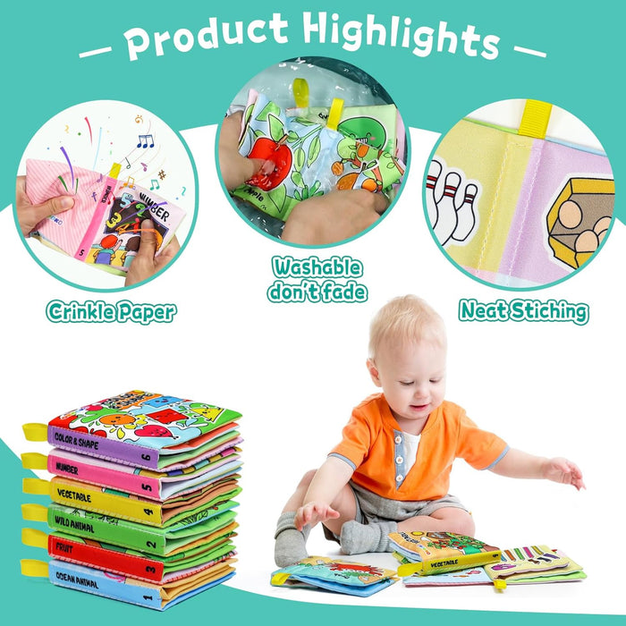 6 Pack Soft Baby Book, Bath Toy, Soft Cloth Book, Crinkle Book