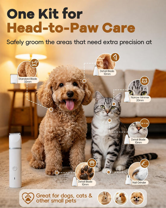 4 in 1 Dog Clippers Grooming Kit with Paw Hair Trimmer for Cat Pet