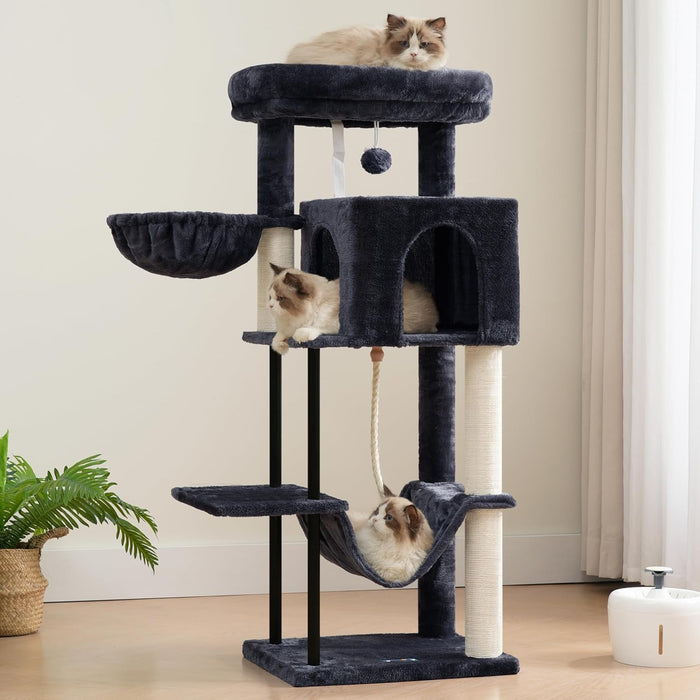 Cat Tree, Cat Tower for Indoor Cats, 43.3 inch Cat Tree Tower with Sturdy Steel Tube, Hammock, Cat Condo for Small Cats and Kittens, Scratching Post, Smoky Gray GCT004SG