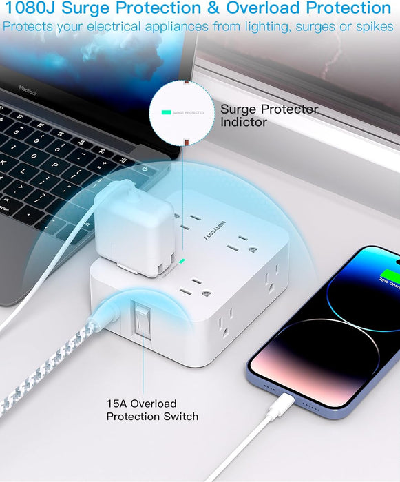 Surge Protector Power Strip, 1080J, 5 Ft Braided Extension Cord