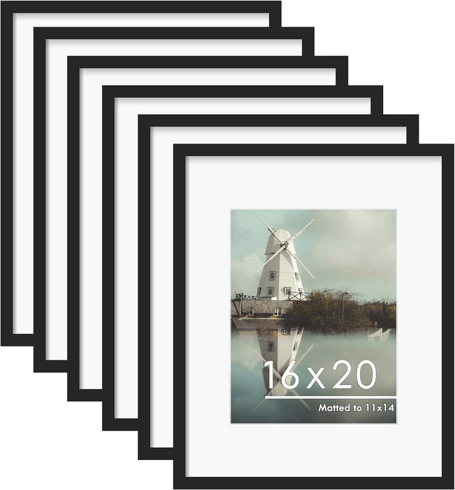 16x20 Picture Frame Set of 6, Wall Mounting Display, Black