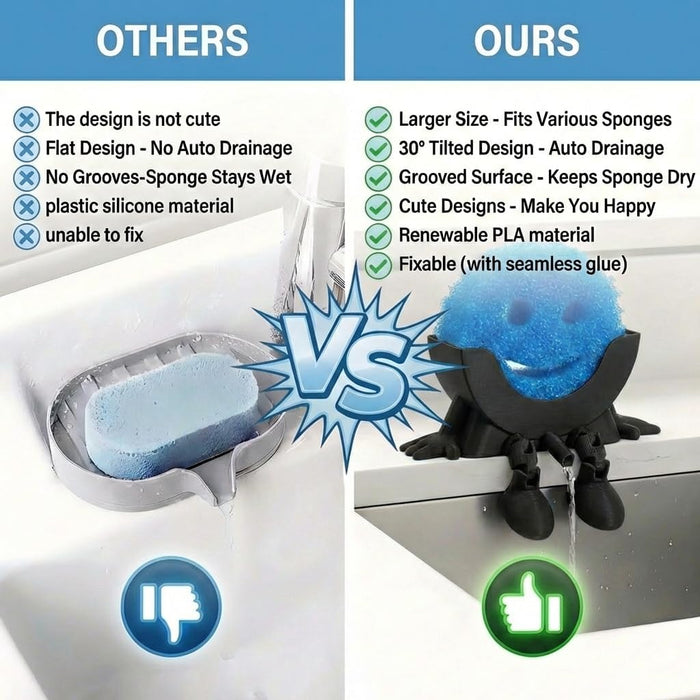Creative Drainage Sponge Holder: Traceless Glue, 3D Printed Funny Kitchen Sink Holder, Keeps Sponge Dry – for Scrub Dadd