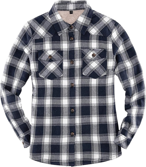Womens Sherpa Lined Flannel Jacket with Hand Pockets