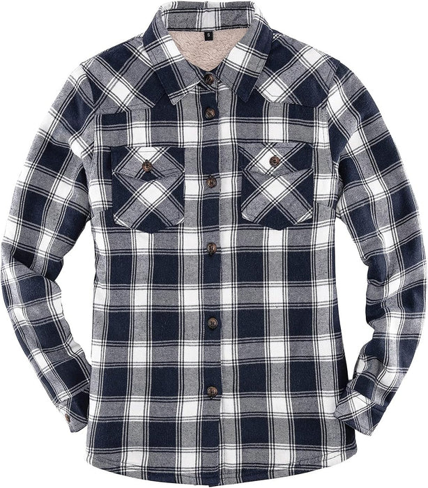 Womens Sherpa Lined Flannel Jacket with Hand Pockets