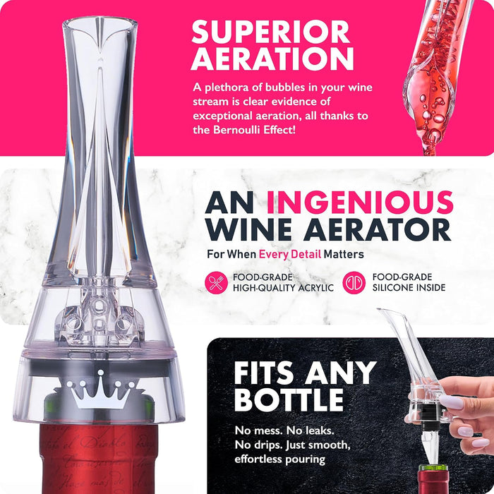 Wine Aerator Pourer Spout – Updated 2026 Professional Wine Aerator for Superior Flavor, Enhanced Bouquet & Rich, Smooth 