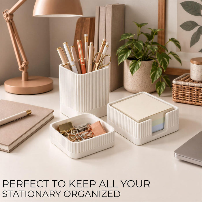 Aesthetic Desk Organizer Set of 3 - Sturdy Concrete Office Accessories