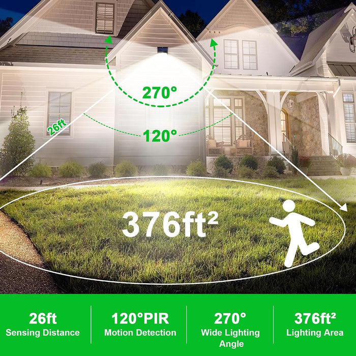 Solar Lights Outdoor, 72 LED Motion Sensor Wall Light, IP65 Waterproof and 3 Lighting Modes, Solar Powered Security Wireless Light Outside for Patio, Garden, Fence, Porch, Front Door(2 Packs)
