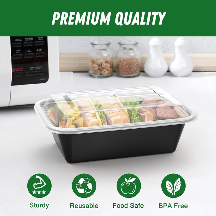 50 Pack (100-Piece) 24 oz Meal Prep Containers Reusable with Lids