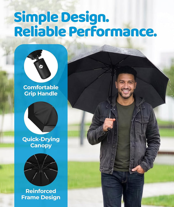 Windproof Compact Umbrellas for Rain - Strong Reinforced Fiberglass Rib Design & Auto Open & Close - Portable Folding Tr