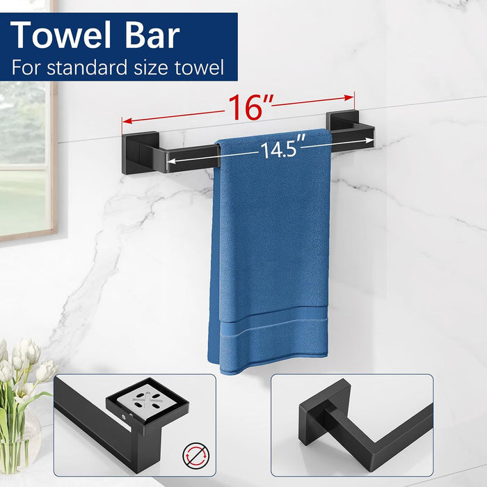 Bathroom Hardware Accessories Set, 5-Piece 16In Black Wall Mounted