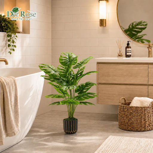 28" Fake Plants, Monstera Plant in Black Gold Pot for Home Decor