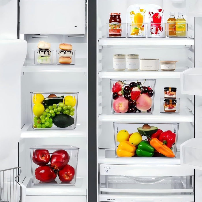 Set of 8 Clear Plastic Storage Bins, 4 Large and 4 Small Stackable Storage Containers for Pantry Organization and Kitche