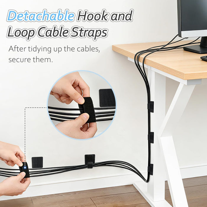 Cable Management Under Desk Detachable Cable Straps, Black, 20 Pack
