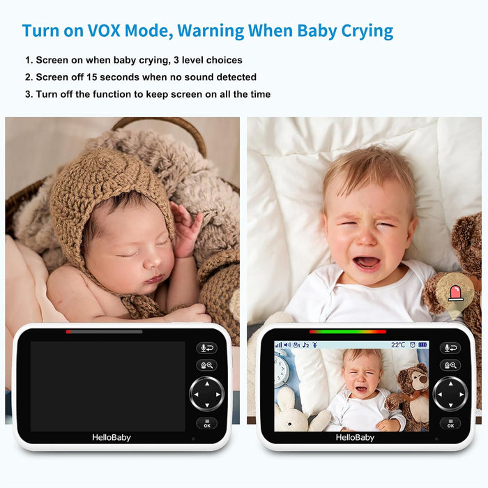 No WiFi Baby Monitor Camera and Audio HB6550, 5" Video Screen