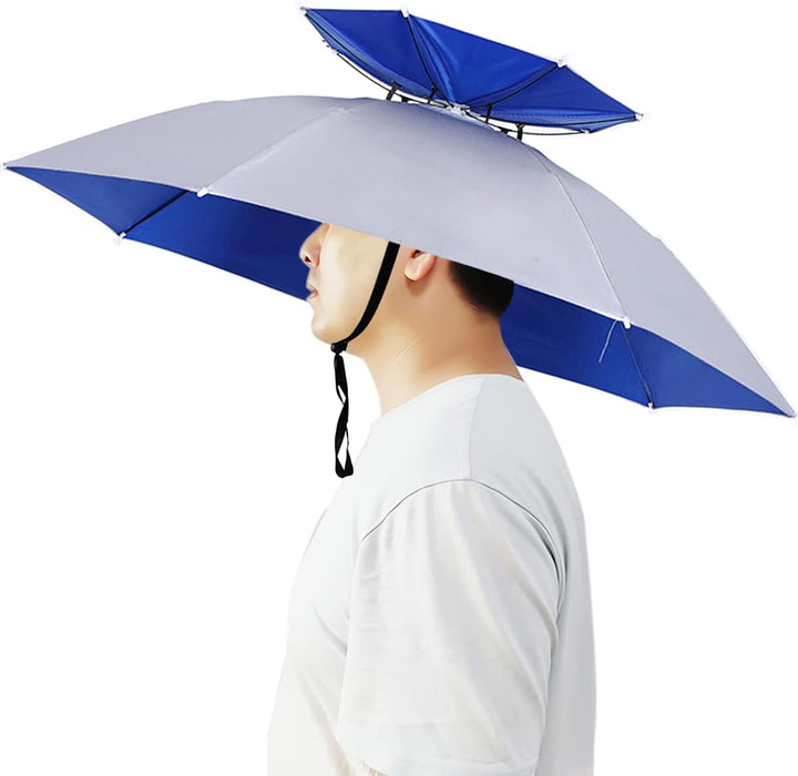 Umbrella Hat, 37 inch Fishing Umbrella Hat Hands Free Foldable UV Protection Umbrella Cap Adjustable Headwear for Fishing Golf Camping Beach Gardening Sunshade Outdoor