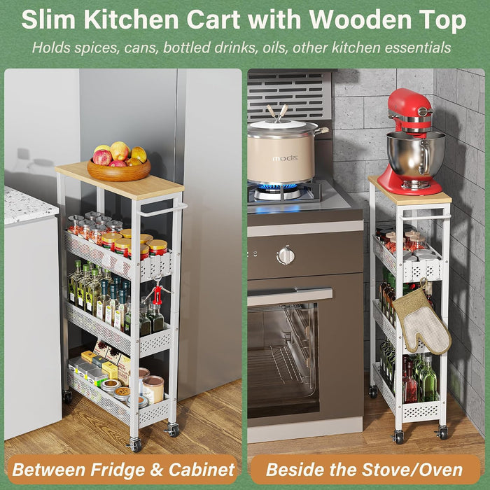 Slim Laundry Room Organization Cart with Upgraded Metal Hub Casters
