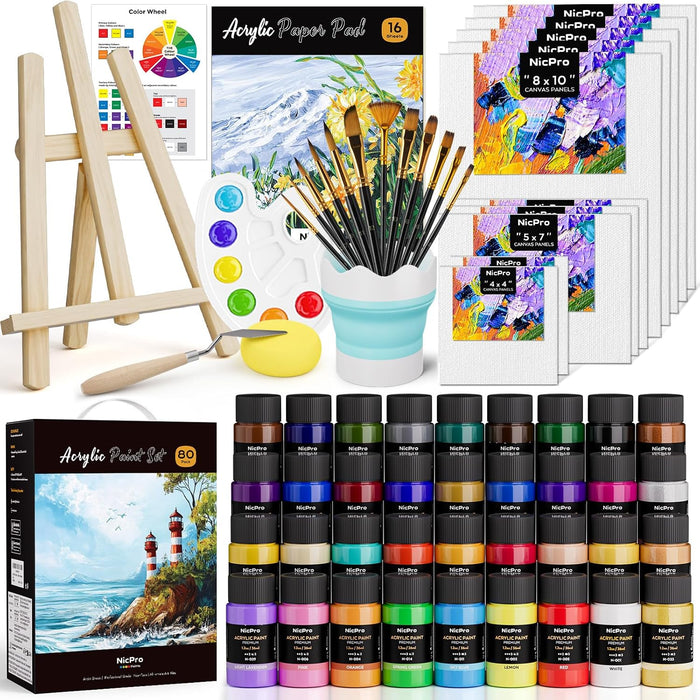 80PCS Acrylic Paint Canvas Set for Adults with 36 Paints (36ML)