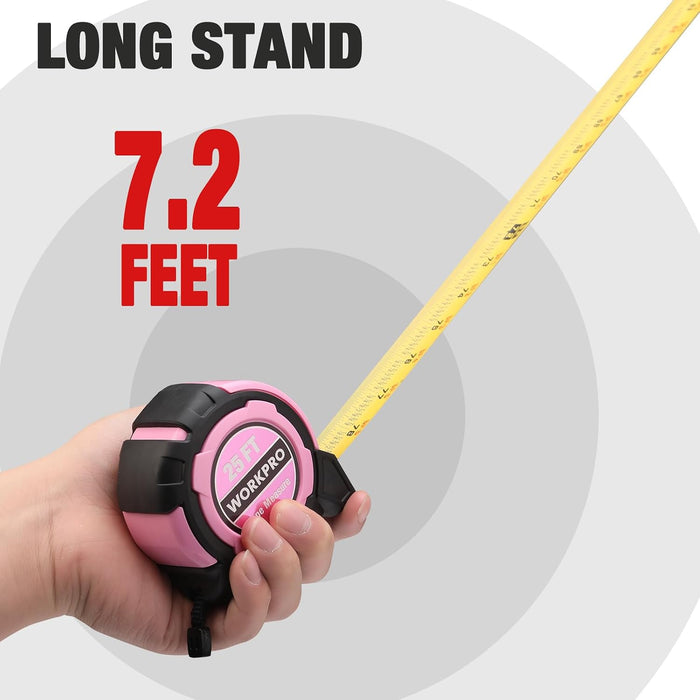 25FT Pink Tape Measure, 1/8 Fractions Easy Read Measuring Tape