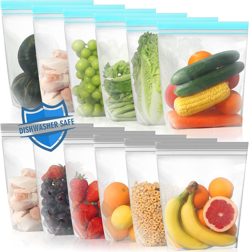 12 Pack Stand Up Reusable Gallon Freezer Bags, Dishwasher Safe