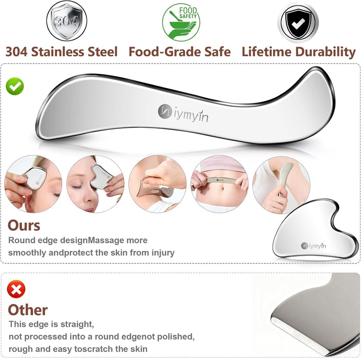 6-in-1 304 Stainless Steel Muscle & Fascia Scraper Tool Set, for Body Skin Massage and Sore Muscles, Myofascial, Iastm Tools, Soft Tissue Mobilization Tools, Full Body Gua Sha Kit, Gift-for Her