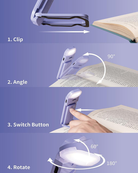 Book Reading Light, Rechargeable Clip on Booklight, Eye Caring 3 Color Temperatures & 5 Brightness Levels, Night Use for