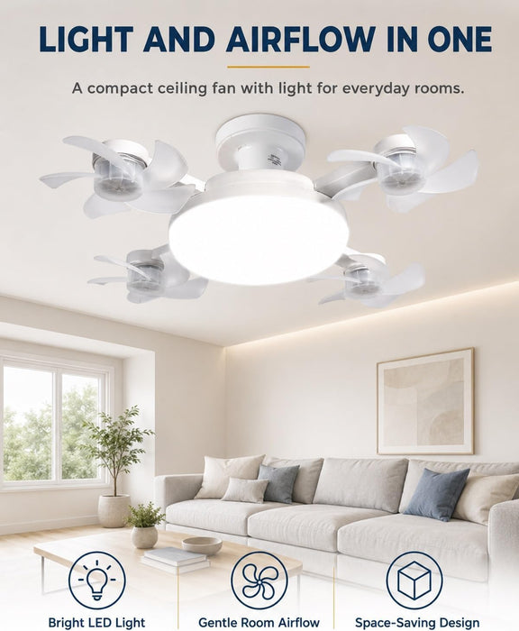 New Ceiling Fan with Lighting and an E27 Light Socket, 2-in-1 Silent LED Drone Fan with Remote Control for Bedroom, Kitchen, Easy Install 3-Speed Dimmable Bulb