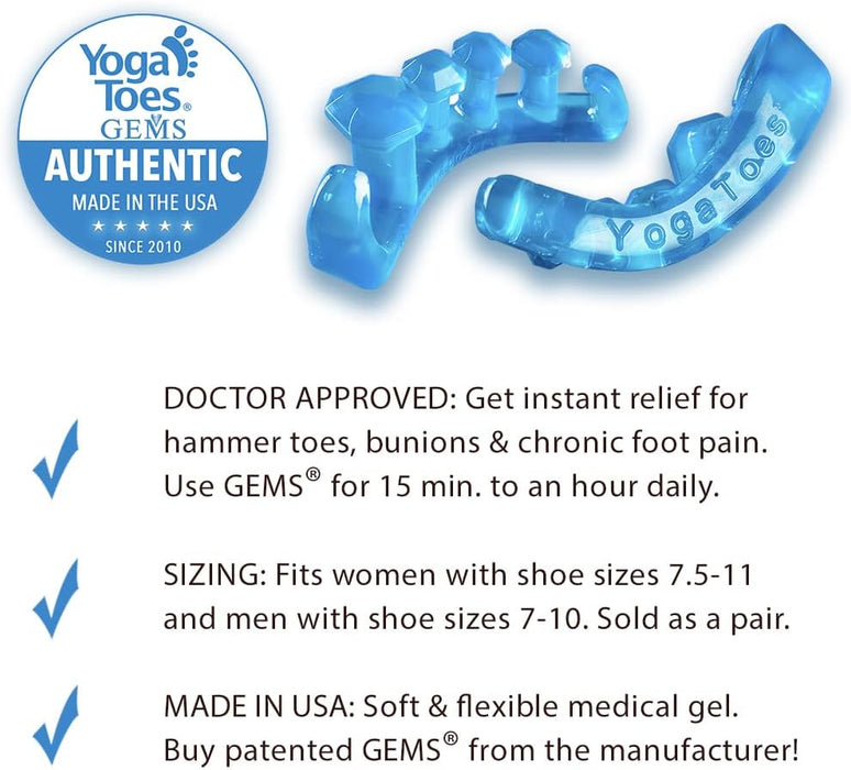 YogaToes GEMS: Gel Toe Stretcher & Separator - America’s Choice for Fighting Bunions, Hammer Toes (Size Small fits Shoe 