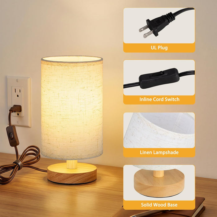 8.5" Small Table Lamp for Bedroom - Inline Switch Bedside Lamp